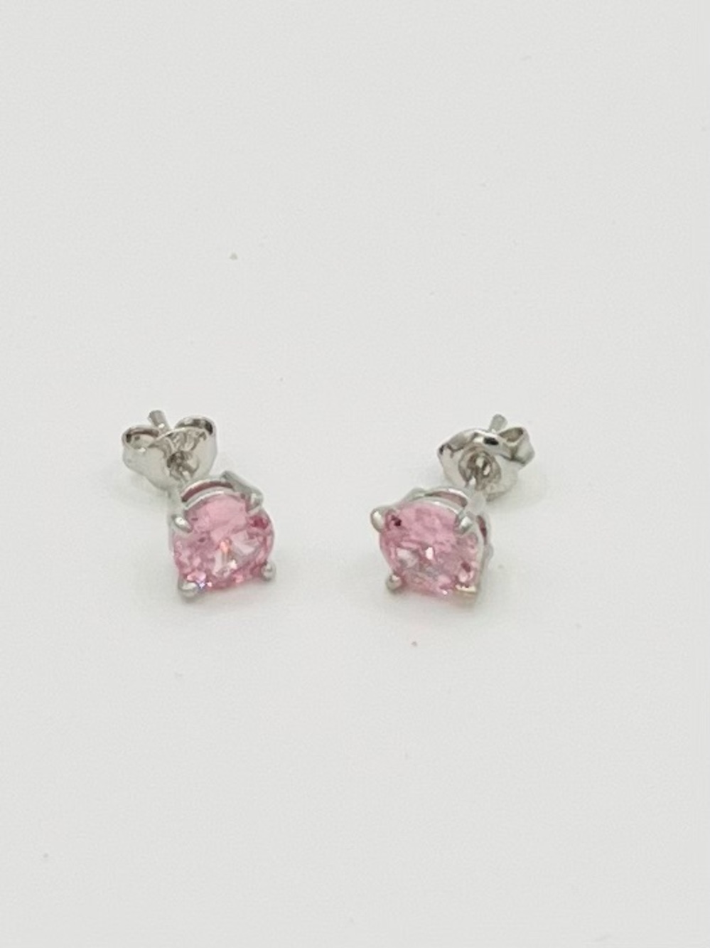 925 Sterling Silver Round-Cut Pink Stud Earrings